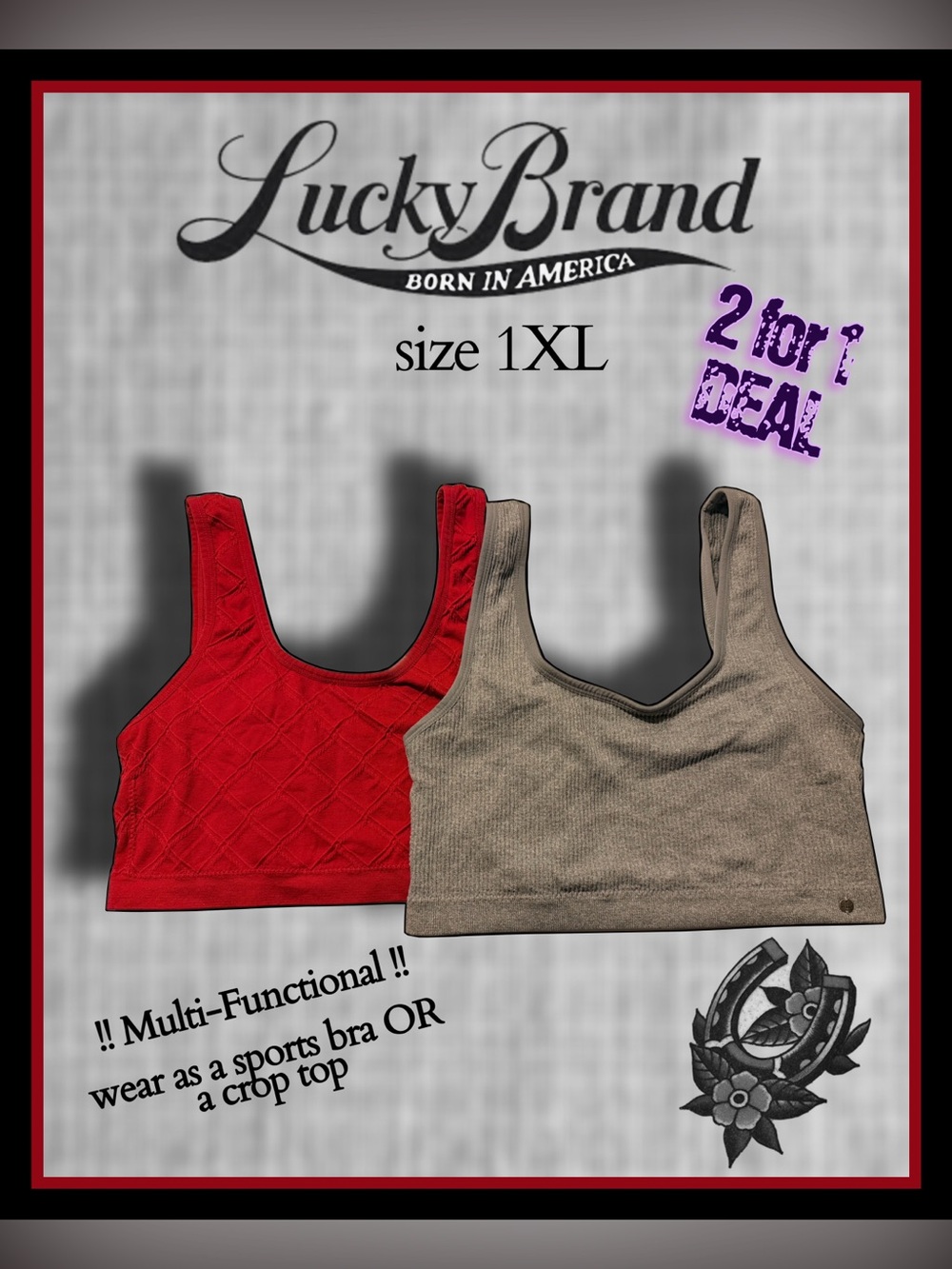 LUCKY BRAND 2pc sports bra or crop top grey and red TOPs size 1XL